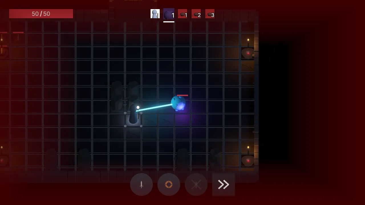 The Devourer attacks with the sacrificed skill, its icon crossed out on the bar