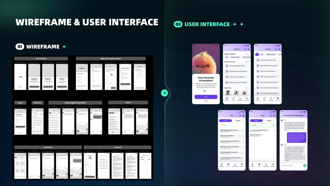 CAMI wireframes and user interface