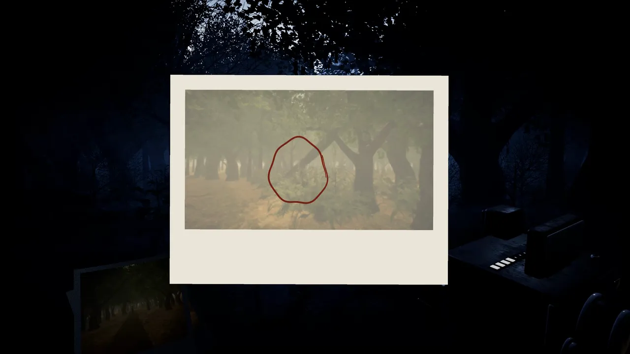 Her photo raised in chapter three, with a red pen loop around the gap she walked through